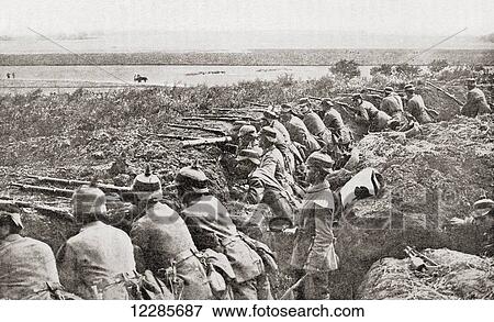 Entrenched German soldiers await the arrival of the Belgians during World War One. From The History of the Great War, published c. 1919 View Large Photo Image Stock Photo - Entrenched German soldiers await the arrival of the Belgians during World War One. From The History of the Great War, published c. 1919. Fotosearch