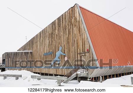 Stock Photograph - Exterior of the Piuraagvik Recreation Center, Barrow, North Slope, Arctic Alaska, USA, Winter. Fotosearch