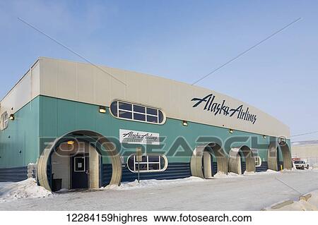 Stock Photograph - Exterior view of the Alaska Airlines hanger, Barrow, North Slope, Arctic Alaska, USA, Winter. Fotosearch