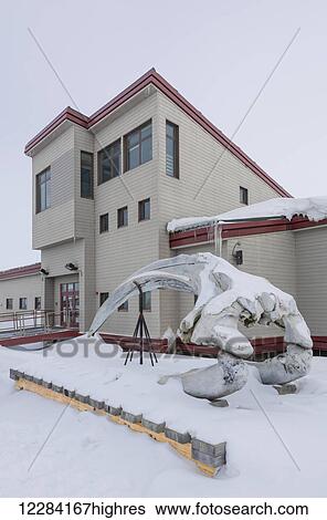Stock Photograph - Exterior view of the Inupiat Heritage Center, Barrow, North Slope, Arctic Alaska, USA, Winter. Fotosearch