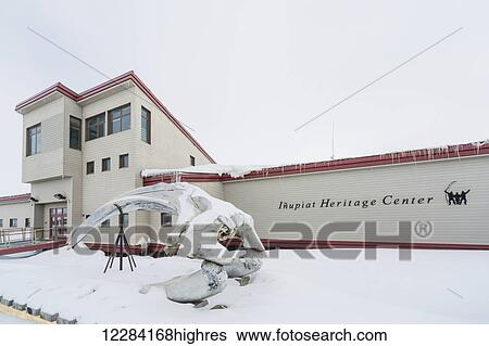 Stock Photograph - Exterior view of the Inupiat Heritage Center, Barrow, North Slope, Arctic Alaska, USA, Winter. Fotosearch