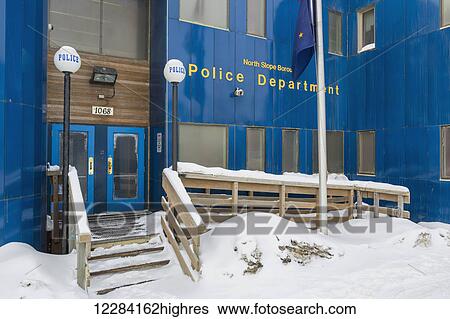 Exterior view of the North Slope Borough Police Department building, Barrow, North Slope, Arctic Alaska, USA, Winter View Large Photo Image Stock Photograph - Exterior view of the North Slope Borough Police Department building, Barrow, North Slope, Arctic Alaska, USA, Winter. Fotosearch