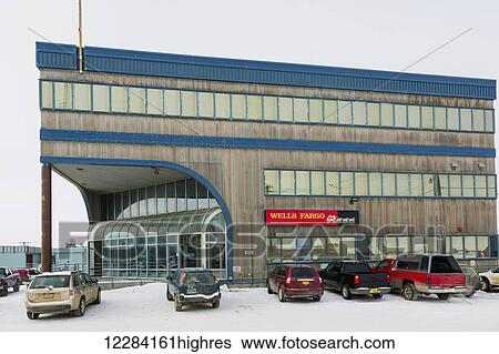Stock Photograph - Exterior view of the Wells Fargo Building, Barrow, North Slope, Arctic Alaska, USA, Winter. Fotosearch