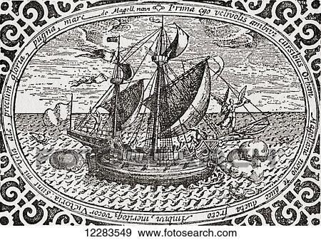 Ferdinand Magellan's ship The Nao Victoria, which took part in the expedition in 1519 to circumnavigate the earth. From The Romance of the Merchant Ship, published 1931. View Large Photo Image Stock Photo - Ferdinand Magellan's ship The Nao Victoria, which took part in the expedition in 1519 to circumnavigate the earth. From The Romance of the Merchant Ship, published 1931.. Fotosearch