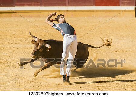 Stock Photograph - Festival in Alcala de Henares and the bullring; Madrid, Spain. Fotosearch