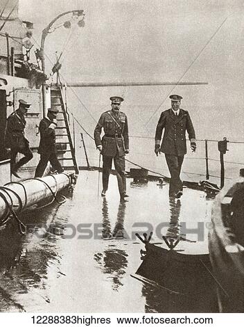 Stock Photograph - Field Marshal Horatio Herbert Kitchener, 1st Earl Kitchener, on the left, 1850 1916. Irish-born British Field Marshal and proconsul seen here with Admiral Sir Frederic Charles Dreyer, on the right, 1878 1956. Officer of the Royal Navy, on board.... Fotosearch