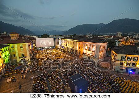 Stock Photograph - Film festival, Piazza Grande; Locarno, Ticino, Switzerland. Fotosearch