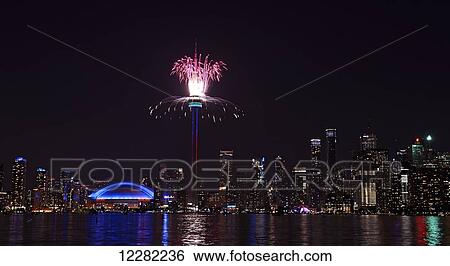 Stock Photograph - Fireworks at Pan Am Games closing ceremonies; Toronto, Ontario, Canada. Fotosearch