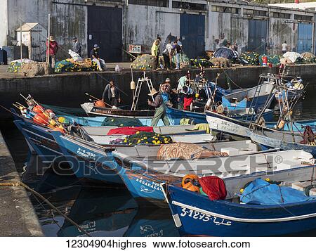 Fishing boats at port; Tangier, Morocco View Large Photo Image Stock Photograph - Fishing boats at port; Tangier, Morocco. Fotosearch