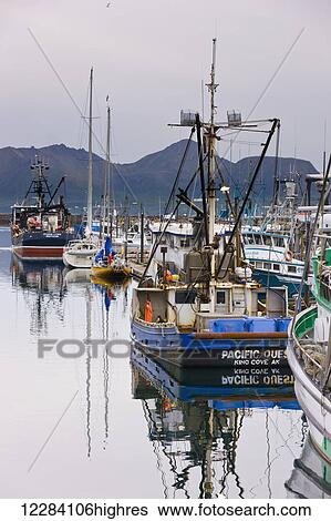 Fishing boats docked in the Sand Point Harbor, Sand Point, Southwestern Alaska, USA, Summer View Large Photo Image Stock Photograph - Fishing boats docked in the Sand Point Harbor, Sand Point, Southwestern Alaska, USA, Summer. Fotosearch