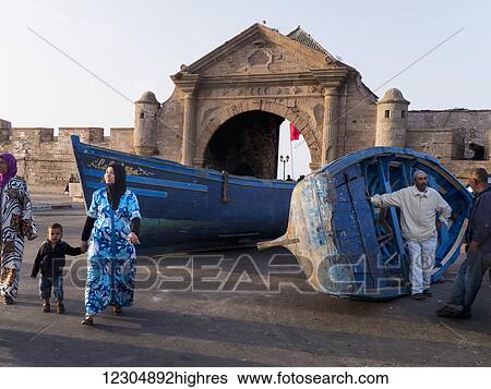 Stock Photograph - Fishing port; Essaouira, Morocco. Fotosearch