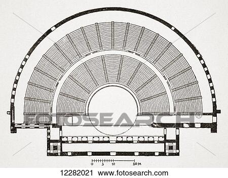 Stock Image - Floor plan of the Roman theatre at Aspendos or Aspendus, modern Belkiz, Turkey. After Wilhelm DÃƒÆ’Ã‚Â¶rpfeld. From Kunstgeschichte In Bildern, published 1902.. Fotosearch