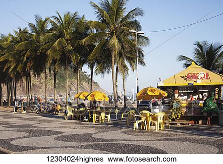 Stock Photograph - Food and drink kiosk on Copacabana Beach; Rio de Janeiro, Brazil. Fotosearch