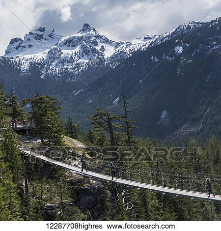 Stock Photograph - Footbridge to lookout over Coast Mountains; Squamish, British Columbia, Canada. Fotosearch