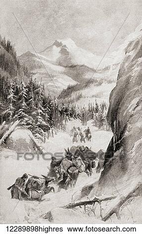 Stock Photograph - Fremont in The Rocky Mountains, North America during his fourth expedition of 1848. John Charles Frmont or Fremont, 1813 1890. American military officer, explorer and politician. From The History of Our Country, published 1905.. Fotosearch