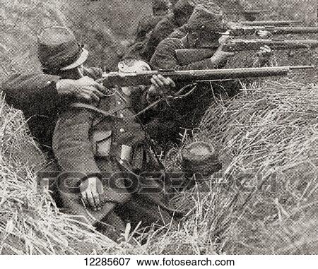 French soldiers fighting in the trenches during WWI. From The War Illustrated Album Deluxe, published 1915. View Large Photo Image Stock Photo - French soldiers fighting in the trenches during WWI. From The War Illustrated Album Deluxe, published 1915.. Fotosearch