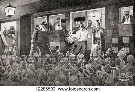 Stock Image - French soldiers wounded on the western front during WWI arriving in Paris, France to recuperate are greeted by a huge crowd bearing gifts of appreciation. From The War Illustrated Album Deluxe, published 1915.. Fotosearch