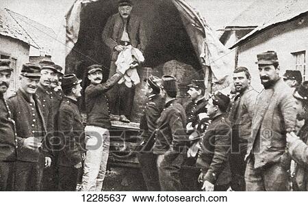 Stock Photo - French troops receiving their issue of winter underwear during WWI. From The Pageant of the Century, published 1934. Fotosearch