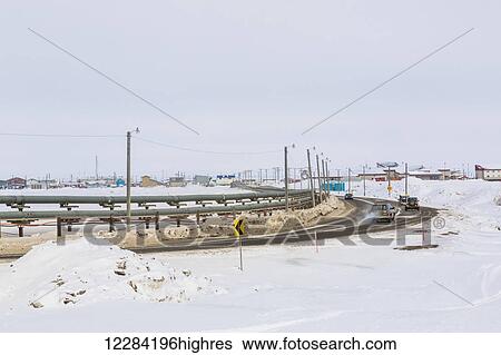Gaslines parallel the road along the coast, Barrow, North Slope, Arctic Alaska, USA, Winter View Large Photo Image Stock Photograph - Gaslines parallel the road along the coast, Barrow, North Slope, Arctic Alaska, USA, Winter. Fotosearch