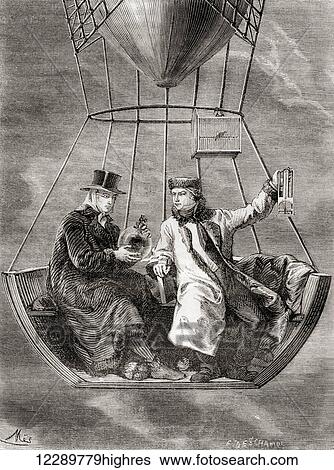 Stock Photograph - Gay-Lussac and Biot conducting physics experiments in a hot air balloon, 1804. Joseph Louis Gay-Lussac also Louis Joseph Gay-Lussac; 1778 1850. French chemist and physicist. Jean-Baptiste Biot, 1774 1862. French physicist, astronomer and.... Fotosearch