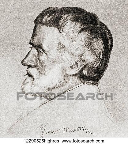 Stock Photograph - George Meredith, 1828 1909. English novelist and poet. After the drawing by William Strang. From Impressions of English Literature, published 1944.. Fotosearch