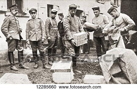 German soldiers, seen here in a French village, recieve packages of food from home during World War One. From The Pageant of the Century, published 1934 View Large Photo Image Stock Image - German soldiers, seen here in a French village, recieve packages of food from home during World War One. From The Pageant of the Century, published 1934. Fotosearch