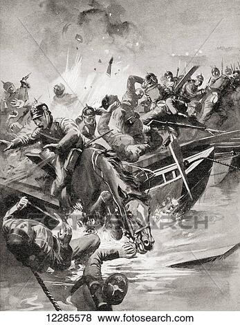 German troops attacked by the Russians under General Rennenkampf whilst attempting to cross the River Niemen, September 25th 1914, during WWI. From The War Illustrated Album Deluxe, published 1915. View Large Photo Image Stock Photo - German troops attacked by the Russians under General Rennenkampf whilst attempting to cross the River Niemen, September 25th 1914, during WWI. From The War Illustrated Album Deluxe, published 1915.. Fotosearch