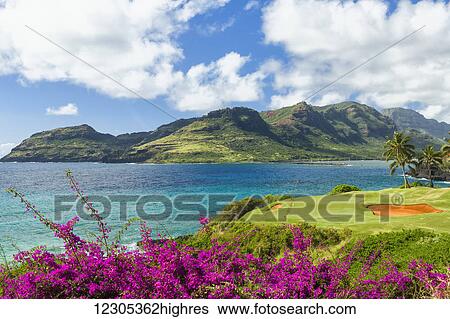 Stock Photograph - Golf course on entrance to Nawiliwili Harbor; Lihue, Kauai, Hawaii, United States of America. Fotosearch