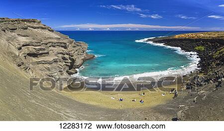 Green Sand Beach, or Papakolea Beach, is a hike from South Point Hawaii and is know for the distinct color from olivine mineral; Naalehu, Island of Hawaii, Hawaii, United States of America View Large Photo Image Stock Image - Green Sand Beach, or Papakolea Beach, is a hike from South Point Hawaii and is know for the distinct color from olivine mineral; Naalehu, Island of Hawaii, Hawaii, United States of America. Fotosearch