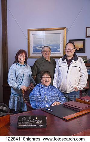 Group portrait of Charlotte Brower, Mayor of the North Slope Borough, flanked by three borough staff, Arctic Alaska, USA View Large Photo Image Stock Photograph - Group portrait of Charlotte Brower, Mayor of the North Slope Borough, flanked by three borough staff, Arctic Alaska, USA. Fotosearch