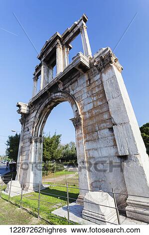 Hadrian's arch; Athens, Greece View Large Photo Image Stock Photograph - Hadrian's arch; Athens, Greece. Fotosearch