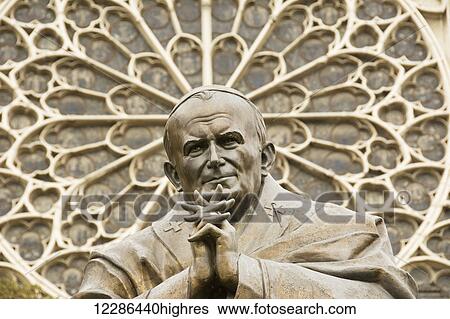 Head and shoulder image of the statue of pope John-Paul II in front of the Cathedral Notre-Dame; Paris, France View Large Photo Image Stock Photograph - Head and shoulder image of the statue of pope John-Paul II in front of the Cathedral Notre-Dame; Paris, France. Fotosearch