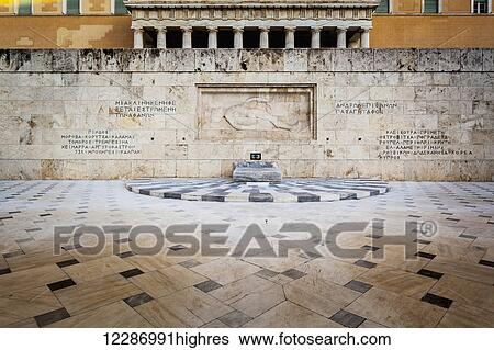 Stock Photograph - Hellenic Parliament, the Parliament of Greece, located in the Parliament House overlooking Syntagma Square; Athens, Greece. Fotosearch