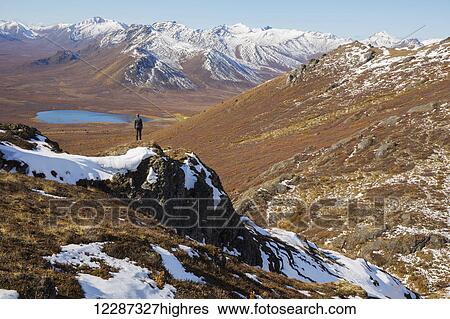 Stock Photograph - Hiking on top of Angelcomb Peak along the Dempster Highway; Yukon, Canada. Fotosearch