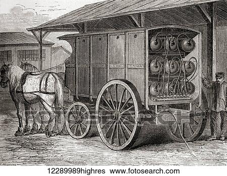 Horse drawn vehicle used to transport compressed gas in portable containers in the 19th century. From Les Merveilles de la Science, published c. 1870 View Large Photo Image Stock Photograph - Horse drawn vehicle used to transport compressed gas in portable containers in the 19th century. From Les Merveilles de la Science, published c. 1870. Fotosearch