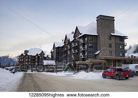 Stock Photograph - Hotels in the Canadian Rocky Mountains; Lake Louise, Alberta, Canada. Fotosearch