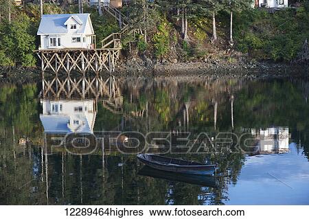 Stock Photograph - Houses and docks along the Seldovia Slough, Southcentral Alaska, Summer. Fotosearch