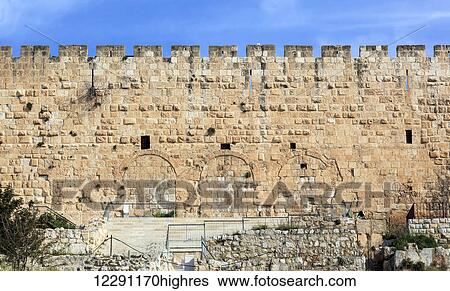 Stock Photograph - Hulda gates and excavations; Jerusalem, Israel. Fotosearch