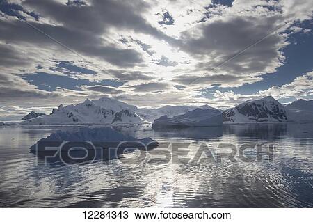 Stock Image - Icebergs in front of Neko Harbor, Antarctic Peninsula; Antarctica. Fotosearch