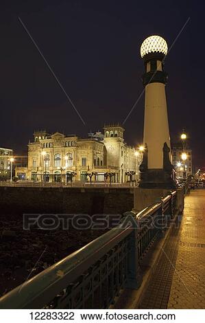 Illuminated buildings at nighttime; San Sebastian, Spain View Large Photo Image Stock Image - Illuminated buildings at nighttime; San Sebastian, Spain. Fotosearch