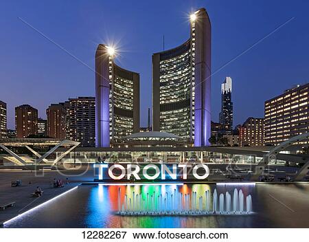 Illuminated city sign in place for Pan Am Games at Nathan Phillips Square city hall; Toronto, Ontario, Canada View Large Photo Image Stock Photo - Illuminated city sign in place for Pan Am Games at Nathan Phillips Square city hall; Toronto, Ontario, Canada . Fotosearch
