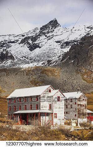 Stock Photograph - Independence Mine buildings in Hatcher Pass in Autumn, Talkeetna Mountains, Southcentral Alaska, USA. Fotosearch