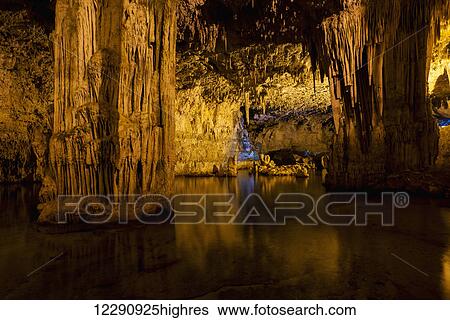Inside Neptune's Grotto in Capo Caccia; Alghero, Sardinia, Italy View Large Photo Image Stock Photograph - Inside Neptune's Grotto in Capo Caccia; Alghero, Sardinia, Italy. Fotosearch