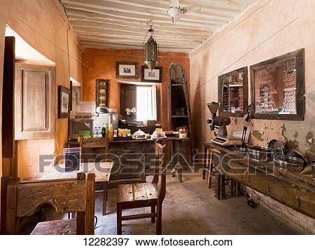 Stock Photo - Interior of a cafe; Zanzibar, Tanzania. Fotosearch
