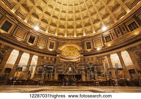 Stock Photograph - Interior of the Pantheon, arched vault; Rome, Italy. Fotosearch