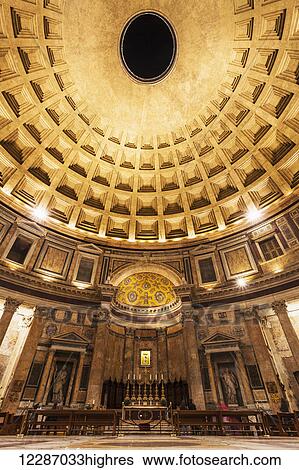 Stock Photograph - Interior of the Pantheon, arched vault; Rome, Italy. Fotosearch
