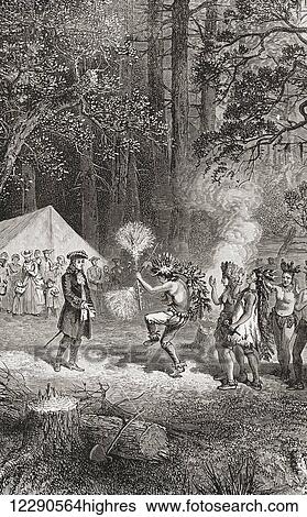 Stock Photograph - James Oglethorpe, accompanied by settlers, arrives in 1732, at Yamacraw Bluff, Savannah, Georgia to establish a camp with the help of a local elderly Indian chief, Tomochichi. James Edward Oglethorpe, 1696 1785. British general, Member of.... Fotosearch