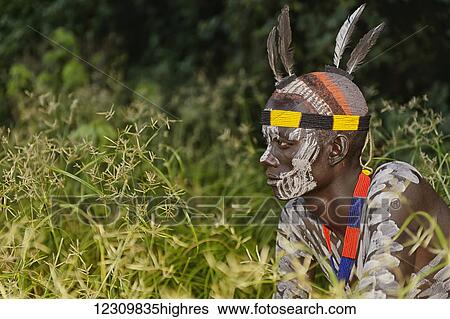 Stock Photograph - Kara warrior, Omo Valley; Ethiopia. Fotosearch