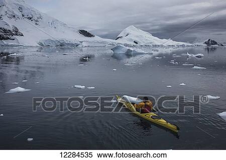 Stock Photography - Kayaker in Paradise Harbour, Antarctic Peninsula; Antarctica. Fotosearch
