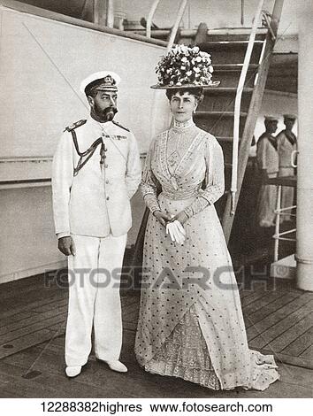 Stock Photograph - King George V and Queen Mary in 1911 on board The Medina for their visit to India. George V, George Frederick Ernest Albert, 1865 1936. King of the United Kingdom. Mary of Teck, Victoria Mary Augusta Louise Olga Pauline Claudine Agnes, 1867 1953..... Fotosearch
